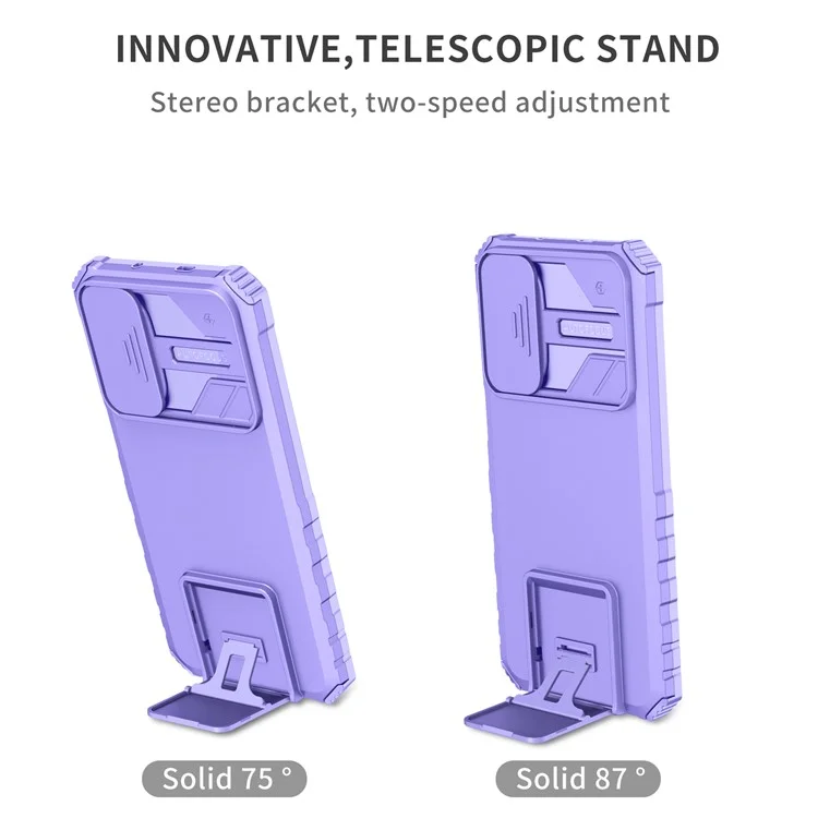 For Motorola Moto G52 4G / G82 5G Kickstand Back Cover Slide Camera Lid PC+TPU Phone Case - Purple