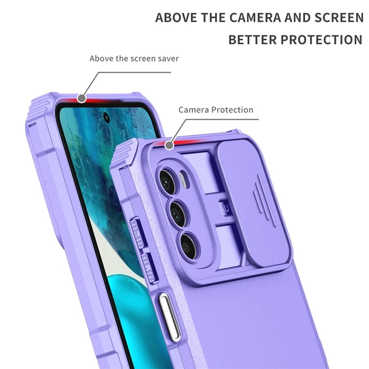 For Motorola Moto G52 4G / G82 5G Kickstand Back Cover Slide Camera Lid PC+TPU Phone Case - Purple