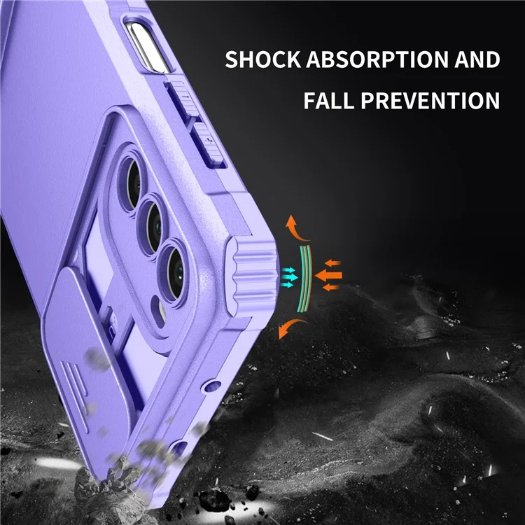 For Motorola Moto G52 4G / G82 5G Kickstand Back Cover Slide Camera Lid PC+TPU Phone Case - Purple