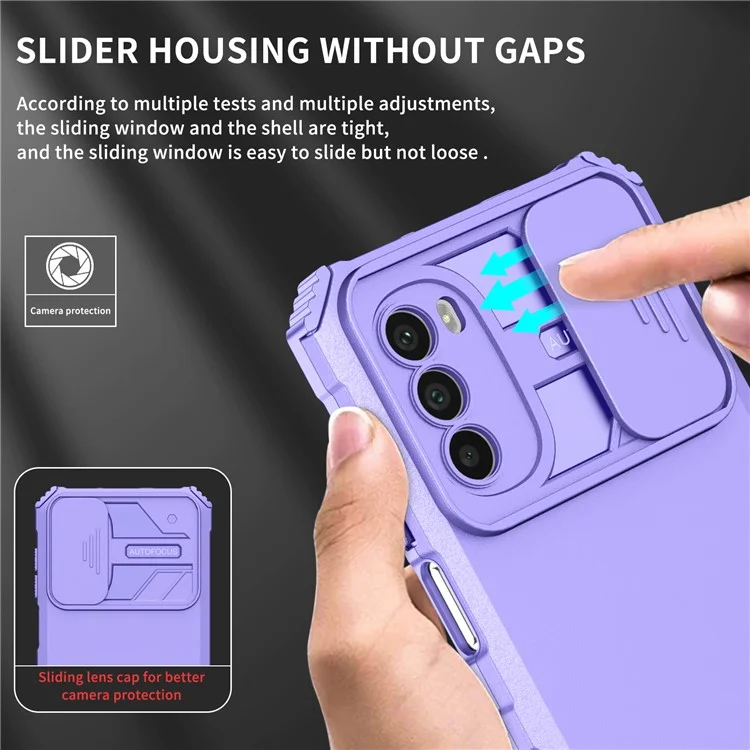 For Motorola Moto G52 4G / G82 5G Kickstand Back Cover Slide Camera Lid PC+TPU Phone Case - Purple