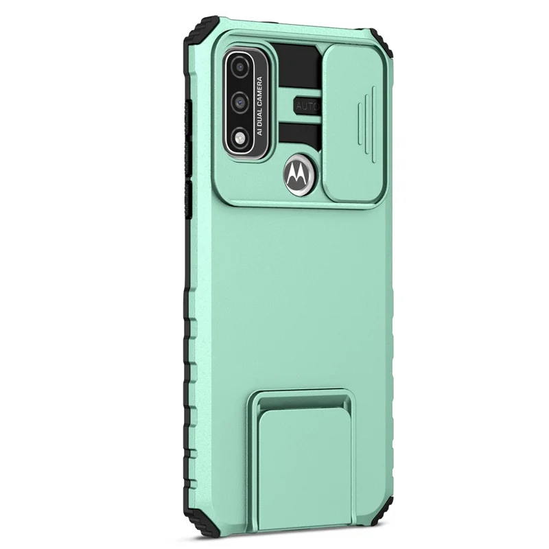 For Motorola G Pure Kickstand Back Cover PC+TPU Phone Case with Slide Camera Lid - Baby Blue
