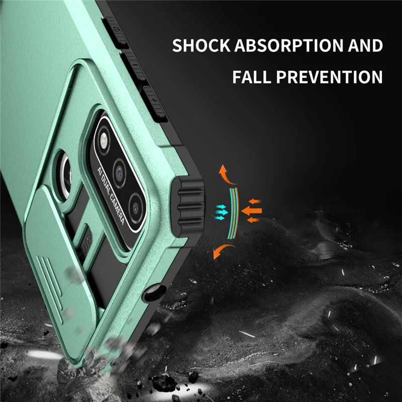 For Motorola G Pure Kickstand Back Cover PC+TPU Phone Case with Slide Camera Lid - Baby Blue