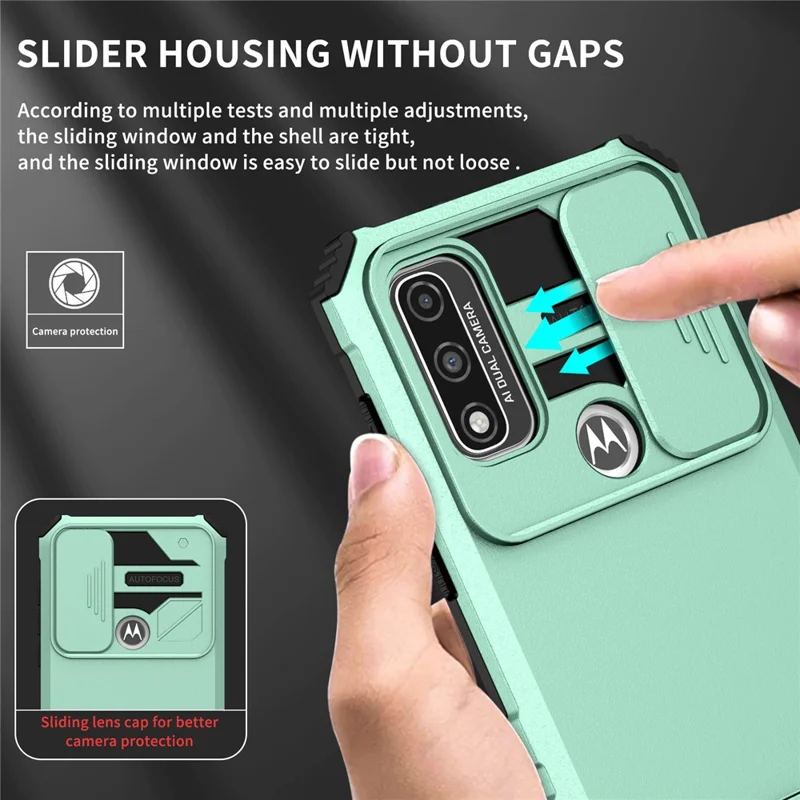 For Motorola G Pure Kickstand Back Cover PC+TPU Phone Case with Slide Camera Lid - Baby Blue