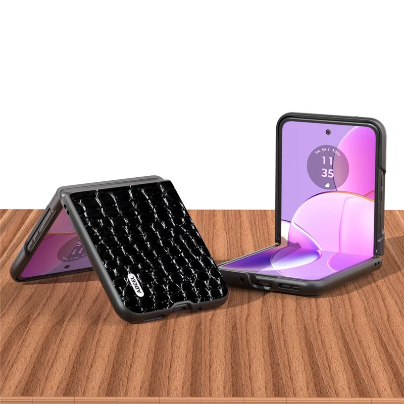 ABEEL Etui Ochronne na Motorola Razr 40 5G, Pokrowiec z Naturalnej Skóry Wołowej z Nakładką PC z Teksturowanym Wykończeniem Przypominającym Skórę Krokodyla - Czarny