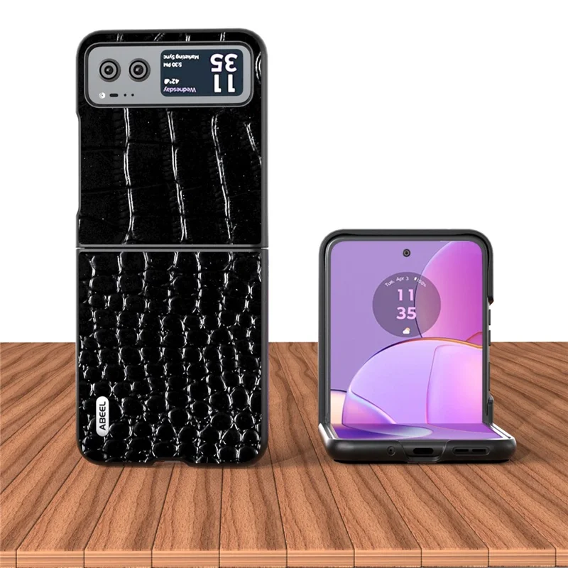 ABEEL Etui Ochronne na Motorola Razr 40 5G, Pokrowiec z Naturalnej Skóry Wołowej z Nakładką PC z Teksturowanym Wykończeniem Przypominającym Skórę Krokodyla - Czarny