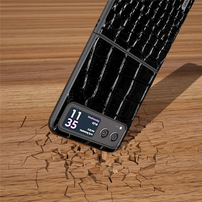 ABEEL Etui Ochronne na Motorola Razr 40 5G, Pokrowiec z Naturalnej Skóry Wołowej z Nakładką PC z Teksturowanym Wykończeniem Przypominającym Skórę Krokodyla - Czarny