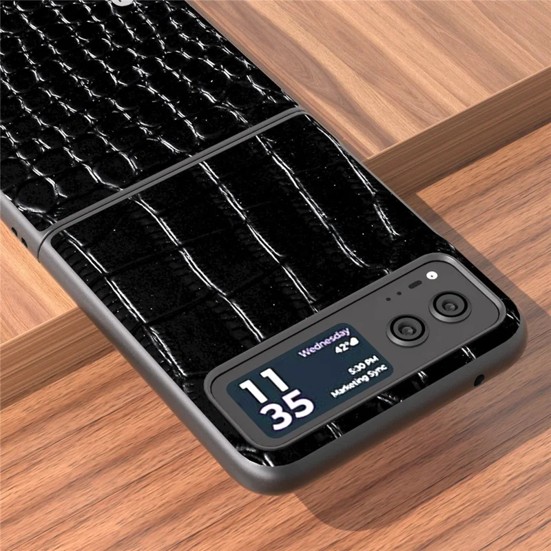 ABEEL Etui Ochronne na Motorola Razr 40 5G, Pokrowiec z Naturalnej Skóry Wołowej z Nakładką PC z Teksturowanym Wykończeniem Przypominającym Skórę Krokodyla - Czarny