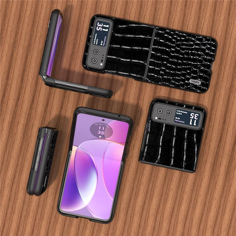 ABEEL Etui Ochronne na Motorola Razr 40 5G, Pokrowiec z Naturalnej Skóry Wołowej z Nakładką PC z Teksturowanym Wykończeniem Przypominającym Skórę Krokodyla - Czarny
