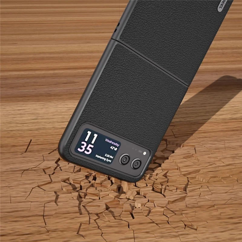 ABEEL For Motorola Razr 40 5G Waves Texture Case Genuine Cow Leather Hard PC Phone Cover - Black