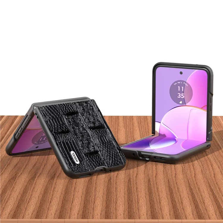 ABEEL для Motorola Razr 40 5G Mahjong Texture Cover Genuine Cow Leather+PC Anti-Shock Phone Case - Черный