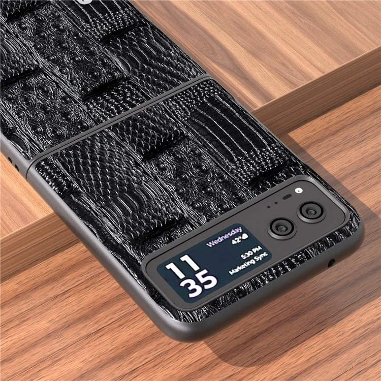 ABEEL для Motorola Razr 40 5G Mahjong Texture Cover Genuine Cow Leather+PC Anti-Shock Phone Case - Черный