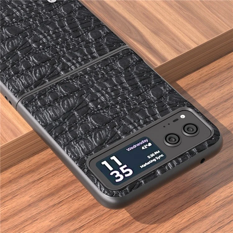 ABEEL For Motorola Razr 40 5G Canopy Texture Phone Case Genuine Cow Leather+PC Protective Cover - Black