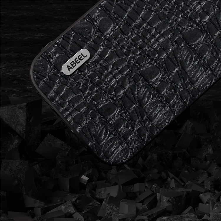 ABEEL For iPhone 15 Plus Canopy Texture Slim Phone Case Genuine Cow Leather Coated PC+TPU Cover - Black