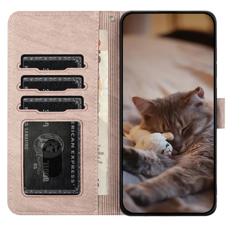 Pour Samsung Galaxy A14 4G / 5G Étui de téléphone en cuir avec support Cats Phone Case Wallet avec sangle - Violet fumé