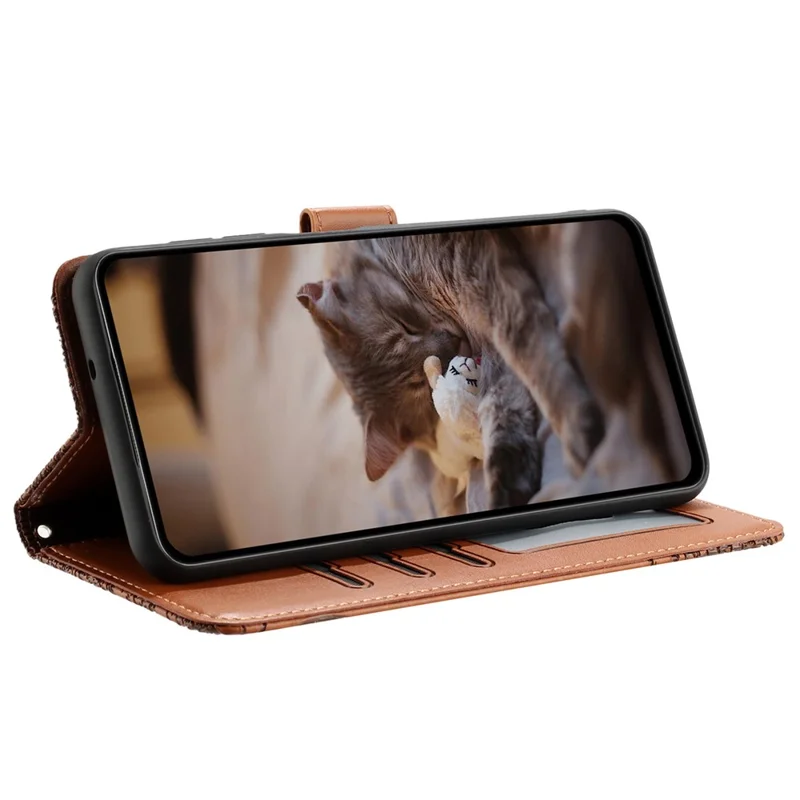 For Samsung Galaxy A24 4G (162.1 x 77.6 x 8.3mm) Phone Case Stand Wallet PU Leather Cover with Strap - Brown