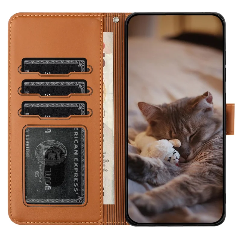 For Samsung Galaxy A24 4G (162.1 x 77.6 x 8.3mm) Phone Case Stand Wallet PU Leather Cover with Strap - Brown