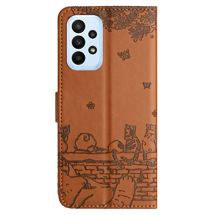 Für Samsung Galaxy A23 4G / A23 5G (Global Version) / M23 5G / F23 5G Wallet Phone Cover Imprinted PU Leather Stand Phone Case with Strap - Braun