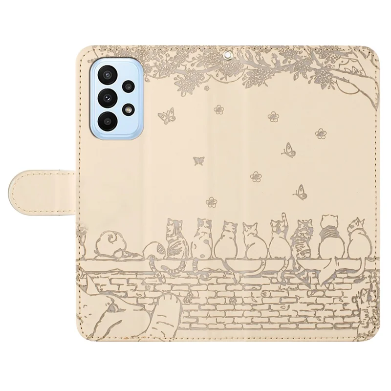 For Samsung Galaxy A23 4G / A23 5G (Global Version) / M23 5G / F23 5G Wallet Phone Cover Imprinted PU Leather Stand Phone Case with Strap - Apricot