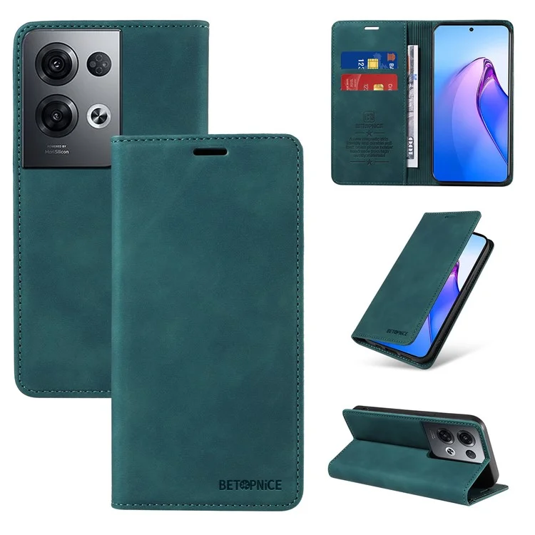 BETOPNICE 003 For Oppo Reno8 Pro 5G (Global Version) / Reno8 Pro+ (China) 5G Leather Phone Case RFID Blocking Wallet Stand Cover - Green