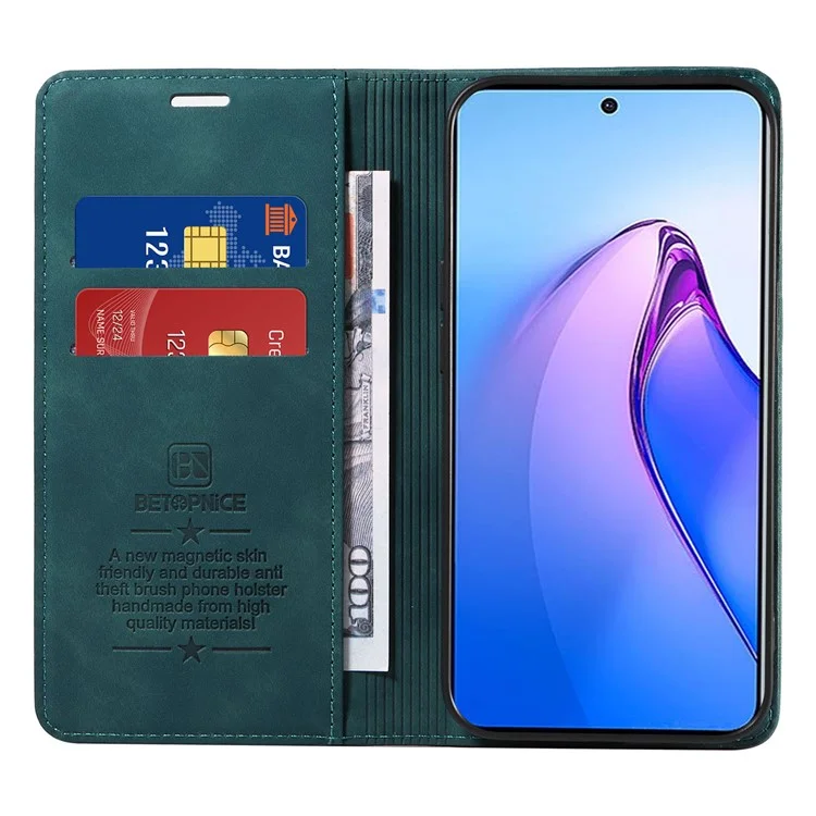 BETOPNICE 003 For Oppo Reno8 Pro 5G (Global Version) / Reno8 Pro+ (China) 5G Leather Phone Case RFID Blocking Wallet Stand Cover - Green