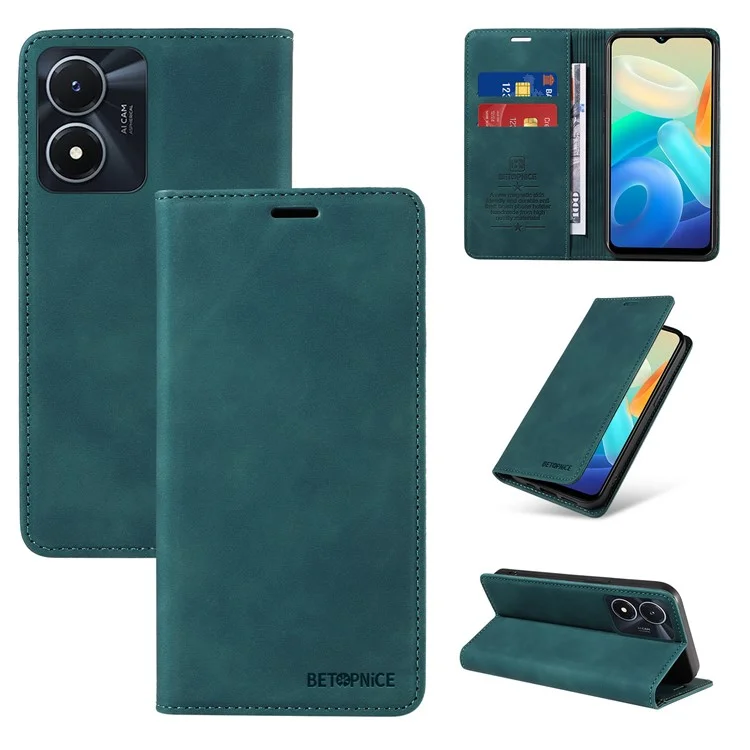 BETOPNICE 003 Per vivo Y02s 4G / Y16 4G / Y35 5G / Y56 5G Custodia per telefono RFID Blocking Wallet Leather Stand Wallet Case - Verde