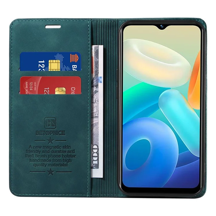 BETOPNICE 003 Per vivo Y02s 4G / Y16 4G / Y35 5G / Y56 5G Custodia per telefono RFID Blocking Wallet Leather Stand Wallet Case - Verde