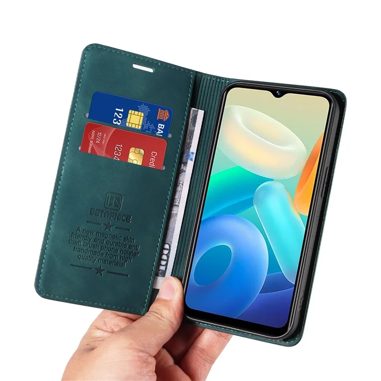 BETOPNICE 003 Per vivo Y02s 4G / Y16 4G / Y35 5G / Y56 5G Custodia per telefono RFID Blocking Wallet Leather Stand Wallet Case - Verde