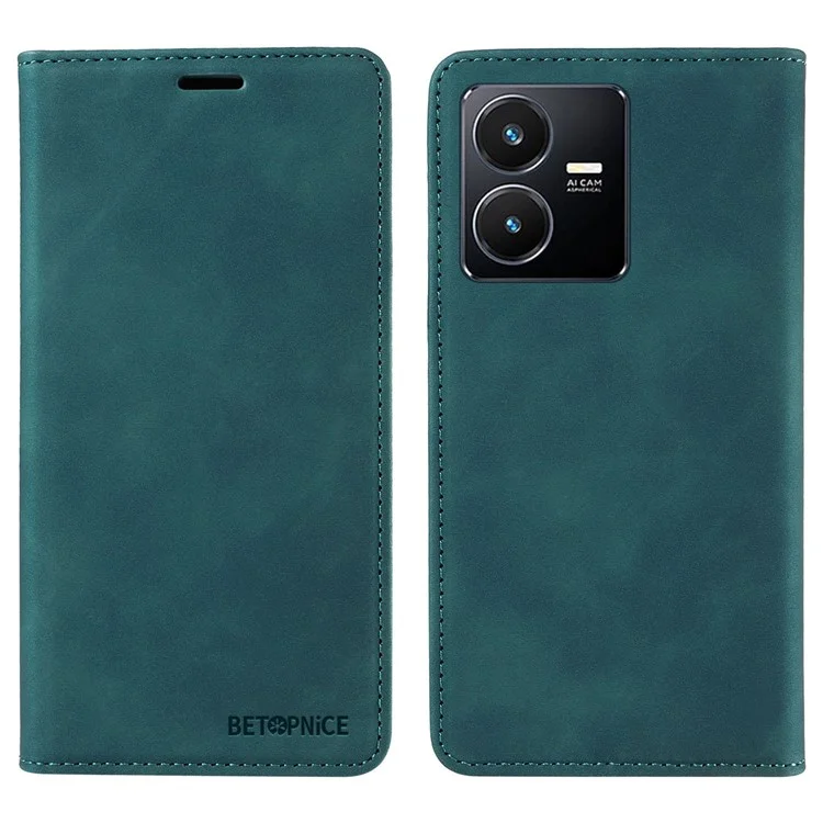 BETOPNICE 003 Pour vivo Y35 / Y22s 4G / Y22 4G RFID Blocking Cell Phone Cover Leather Wallet Stand Case - Vert