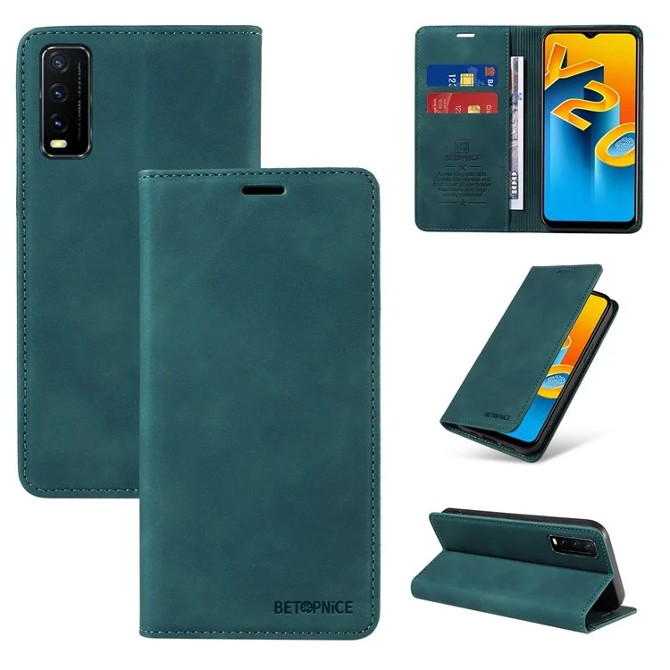 BETOPNICE 003 Para vivo Y20 / Y20i / Y20s / Y12s / Y12s 2021 / Y11s / Y30 (China) / Y20 2021 / Y20G / Y30g 4G / iQOO U1x / Y20A / Y12a / T1x 4G / T1x (Índia) / Y20s [G] Capa de Couro - Verde