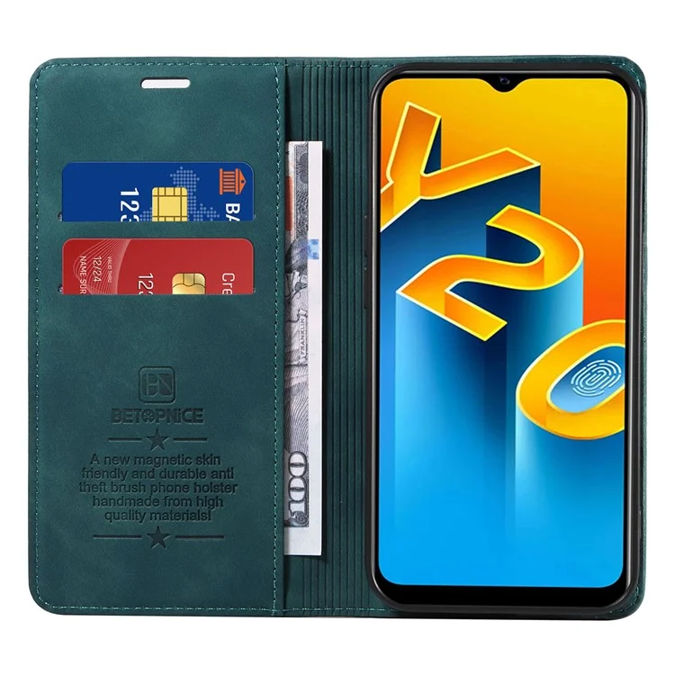 BETOPNICE 003 Para vivo Y20 / Y20i / Y20s / Y12s / Y12s 2021 / Y11s / Y30 (China) / Y20 2021 / Y20G / Y30g 4G / iQOO U1x / Y20A / Y12a / T1x 4G / T1x (Índia) / Y20s [G] Capa de Couro - Verde