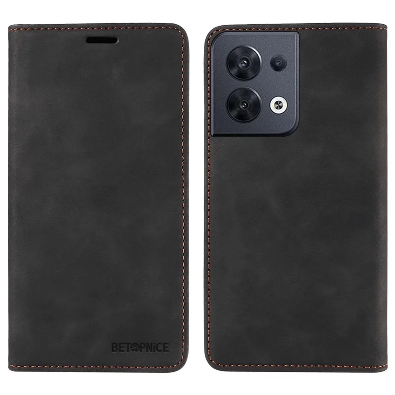 BETOPNICE 003 Wallet Shell for Oppo Reno8 5G (Global Version) RFID Blocking Leather Phone Case Stand Cover - Black