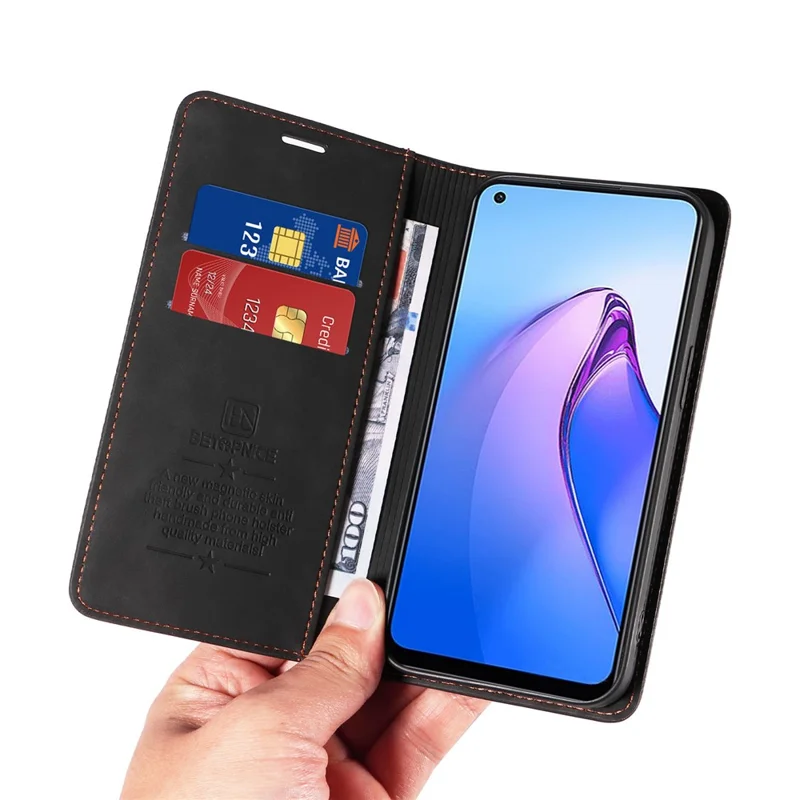 BETOPNICE 003 Wallet Shell for Oppo Reno8 5G (Global Version) RFID Blocking Leather Phone Case Stand Cover - Black