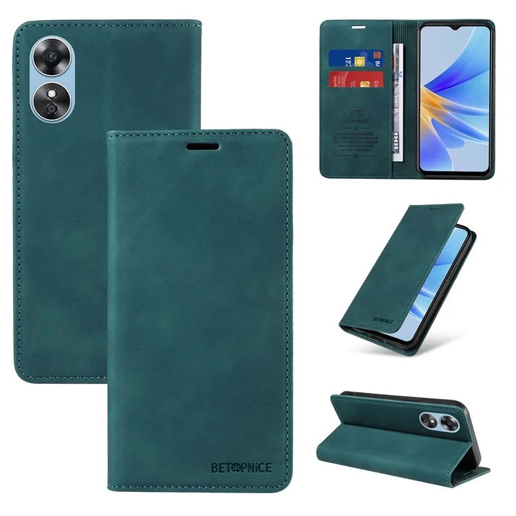 BETOPNICE 003 Custodia a Portafoglio per Oppo A17 4G / A17k 4G, Custodia in Pelle per Telefono con Blocco RFID, Supporto Pieghevole - Verde