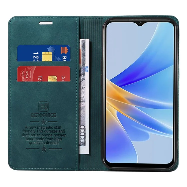 BETOPNICE 003 Custodia a Portafoglio per Oppo A17 4G / A17k 4G, Custodia in Pelle per Telefono con Blocco RFID, Supporto Pieghevole - Verde