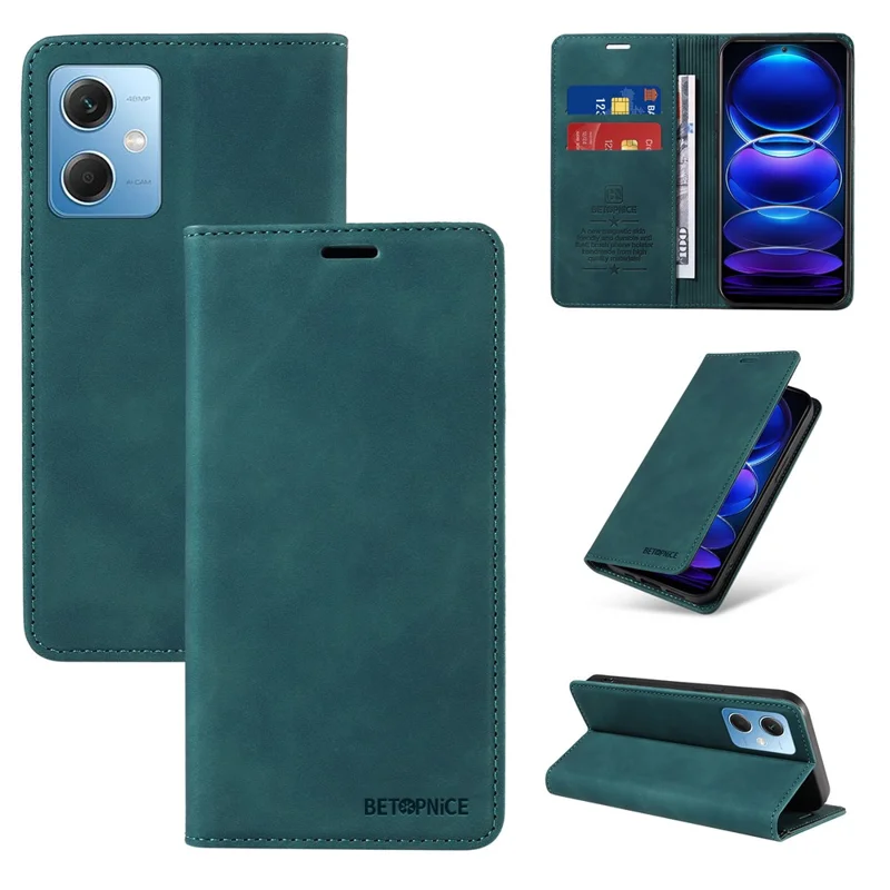 BETOPNICE 003 Für Xiaomi Redmi Note 12 5G (China) / (Indien) / (Global) / Poco X5 5G RFID-blockierende Schutzhülle aus Leder - Grün