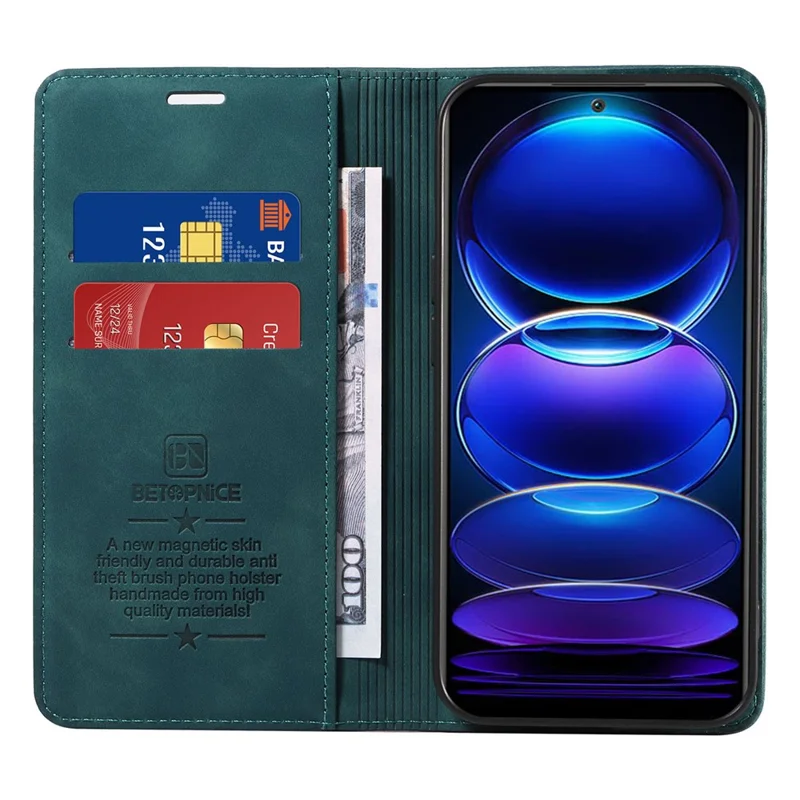 BETOPNICE 003 Für Xiaomi Redmi Note 12 5G (China) / (Indien) / (Global) / Poco X5 5G RFID-blockierende Schutzhülle aus Leder - Grün
