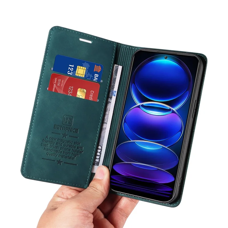 BETOPNICE 003 Für Xiaomi Redmi Note 12 5G (China) / (Indien) / (Global) / Poco X5 5G RFID-blockierende Schutzhülle aus Leder - Grün