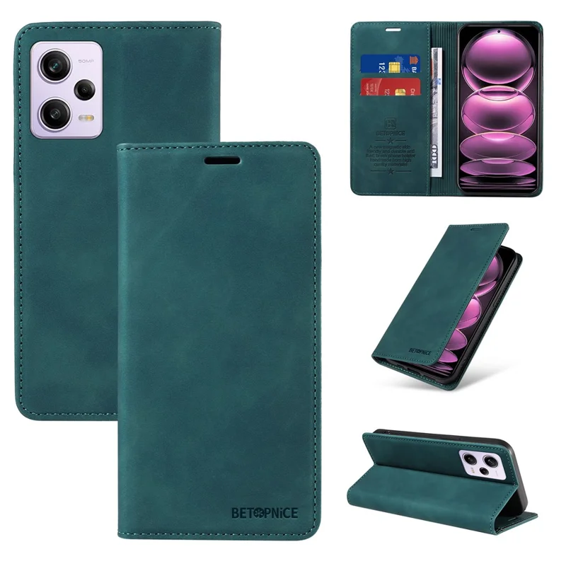BETOPNICE 003 для Xiaomi Redmi Note 12 Pro 5G / 12 Pro Speed 5G / Poco X5 Pro 5G PU Leather RFID Blocking Phone Case - Зеленый