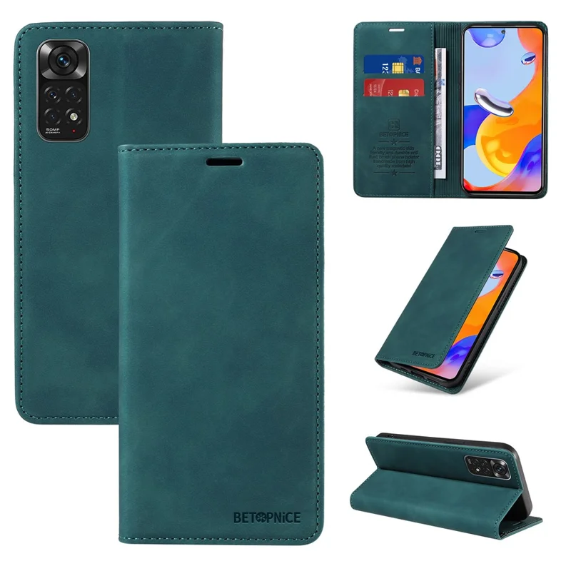 BETOPNICE 003 Per Xiaomi Redmi Note 11 4G (Qualcomm) / Note 11S 4G PU Leather RFID Blocking Drop Proof Phone Case - Verde