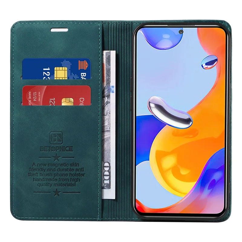 BETOPNICE 003 Per Xiaomi Redmi Note 11 4G (Qualcomm) / Note 11S 4G PU Leather RFID Blocking Drop Proof Phone Case - Verde