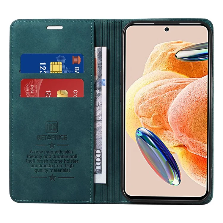 BETOPNICE 003 Per Xiaomi Redmi Note 12 Pro 4G / Note 11 Pro 4G (MediaTek) / Note 11 Pro 5G (Qualcomm) / Note 11E Pro 5G Custodia in Pelle con Blocco RFID - Verde