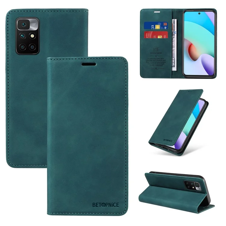 BETOPNICE 003 Pour Xiaomi Redmi Note 11 4G (MediaTek) / Redmi 10 4G (2021) / Redmi 10 2022 4G / 10 Prime Étui en cuir avec blocage RFID - Vert