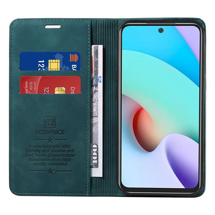 BETOPNICE 003 Pour Xiaomi Redmi Note 11 4G (MediaTek) / Redmi 10 4G (2021) / Redmi 10 2022 4G / 10 Prime Étui en cuir avec blocage RFID - Vert