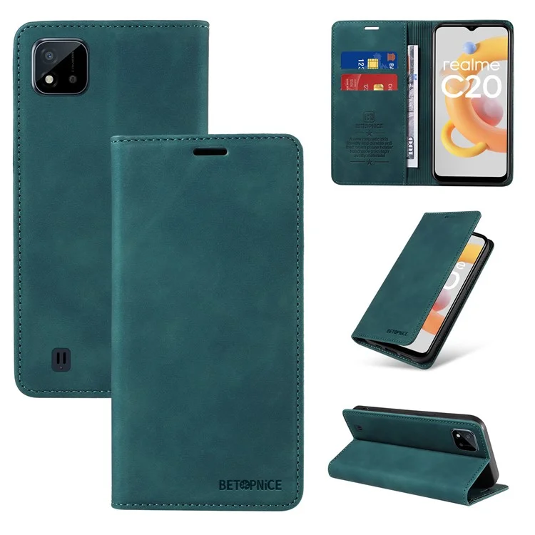 BETOPNICE 003 Para Realme C20 / C11 (2021) / C20A Capa de Proteção de Couro com Bloqueio RFID para Celular - Verde
