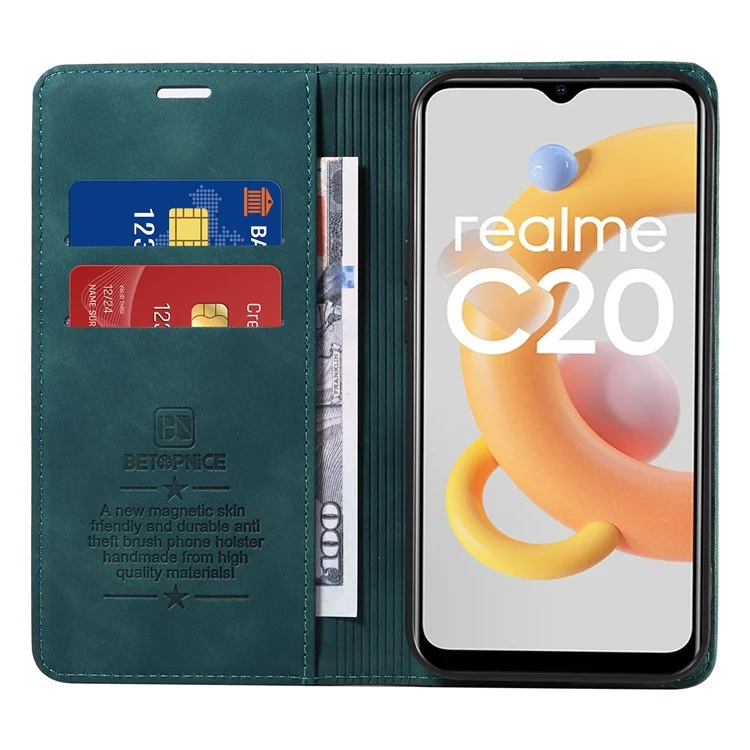BETOPNICE 003 Para Realme C20 / C11 (2021) / C20A Capa de Proteção de Couro com Bloqueio RFID para Celular - Verde