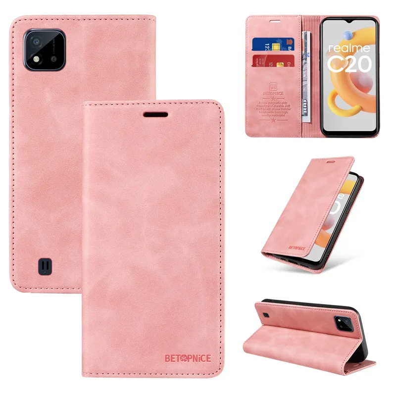 BETOPNICE 003 For Realme C20 / C11 (2021) / C20A RFID Blocking Leather Flip Cover Phone Protector Case (No Fingerprint Hole) - Pink