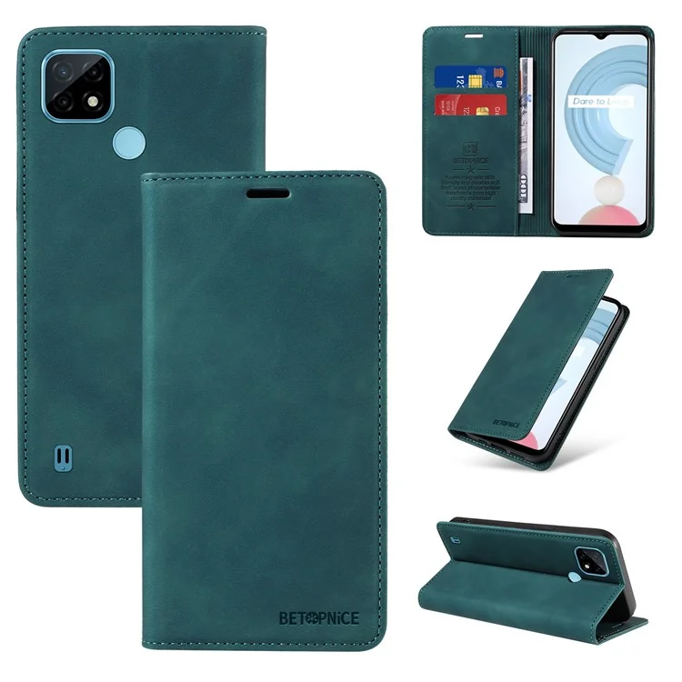 BETOPNICE 003 For Realme C21 4G / C21Y / C25Y Leather Phone Case RFID Blocking Cover (with Fingerprint Hole) - Green