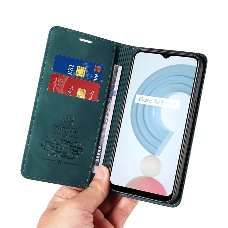 BETOPNICE 003 For Realme C21 4G / C21Y / C25Y Leather Phone Case RFID Blocking Cover (with Fingerprint Hole) - Green