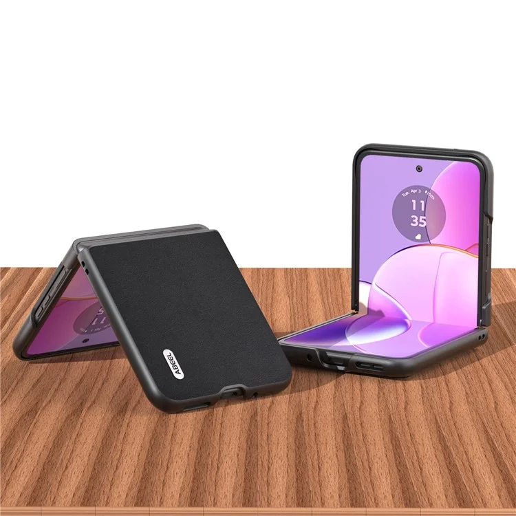ABEEL For Motorola Razr 40 5G Nappa Texture Phone Case Genuine Cow Leather + Hard PC  Protective Cover - Black