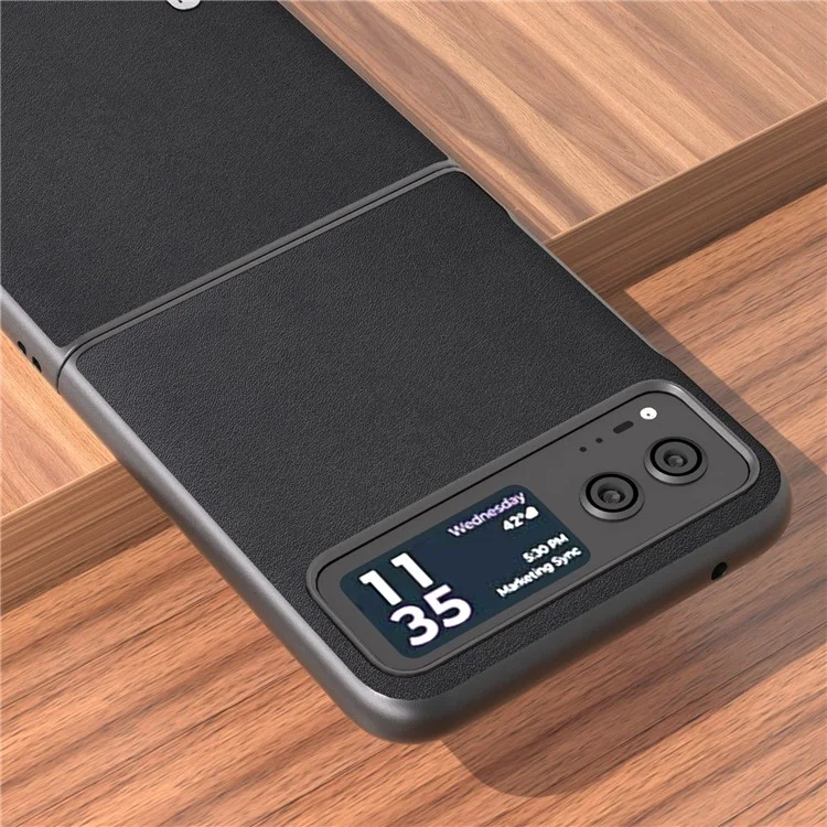 ABEEL For Motorola Razr 40 5G Nappa Texture Phone Case Genuine Cow Leather + Hard PC  Protective Cover - Black